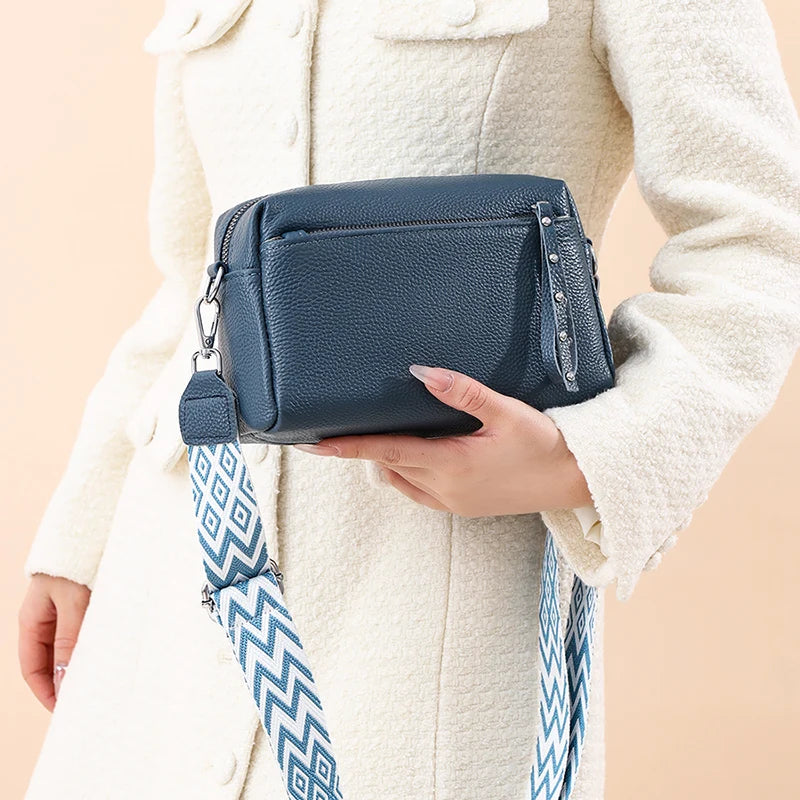 100% Cowhide 3 Layers Crossbody Shoulder Bag Luxury Genuine Leather Messenger Bag Fashion Daily Use For Women Wallet HandBag