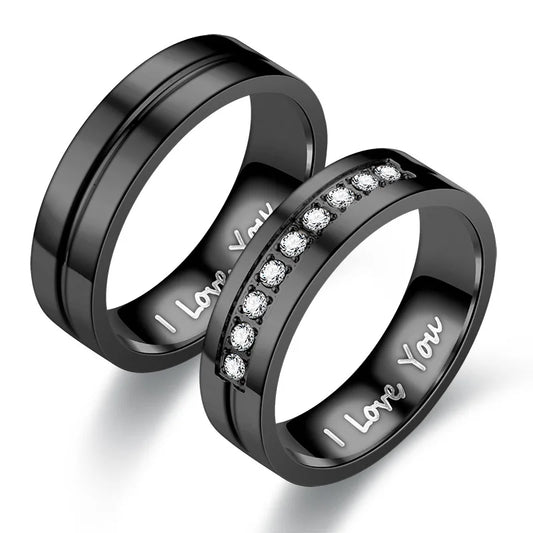 2025 Fashion Black Stainless Steel Couple Rings for Lover's Jewelry Accessories Engagement Wedding Band Men Rings/Women Rings
