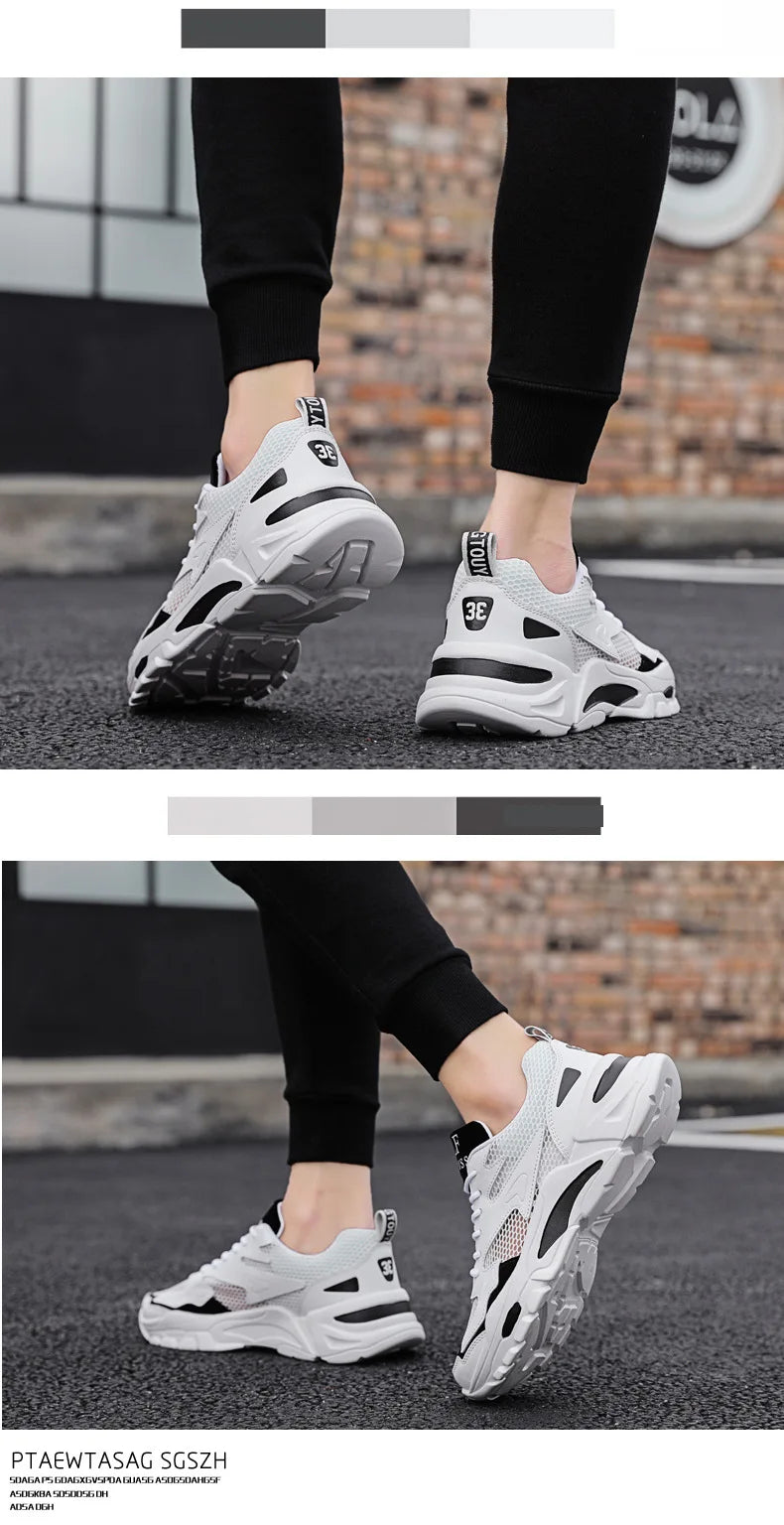 Mesh Men's Sneakers white summer platform sneakers Stylish Lace-up Male Sneaker Breathable Man Tenis Footwear men's sports shoes