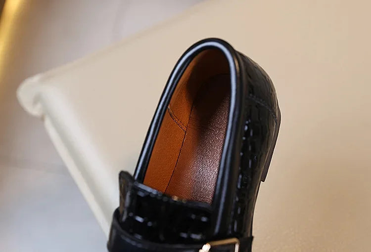 Kids Leather Shoe for Catwalk Fashion Boys Black Flats Pointed-toe Versatile School Uniform Children Performance Low-heels Shoes