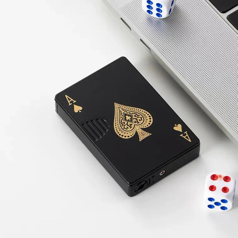 Creative Poker Ace of Spades Lighter Butane Windproof Straight Metal Lighter Men's Fun Toy Cigarette Lighter