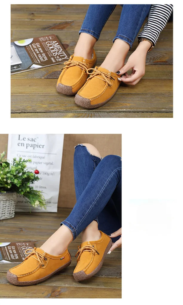 New Arrival Women Casual Shoes 2025 Suede Leather Flats Sneakers Lace Up Moccasins Ladies Shoes Fashion Loafers Plus Size 35-42