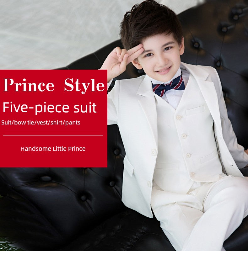 White Kids Boy Host Piano Handsome Suit