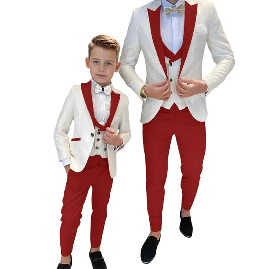 Classic Jacquard Kids 3 Piece Suit for Boys 3-16 Years Peak Lapel One Button Boy Suit Birthday Party Blazer Vest Pant Suit Set