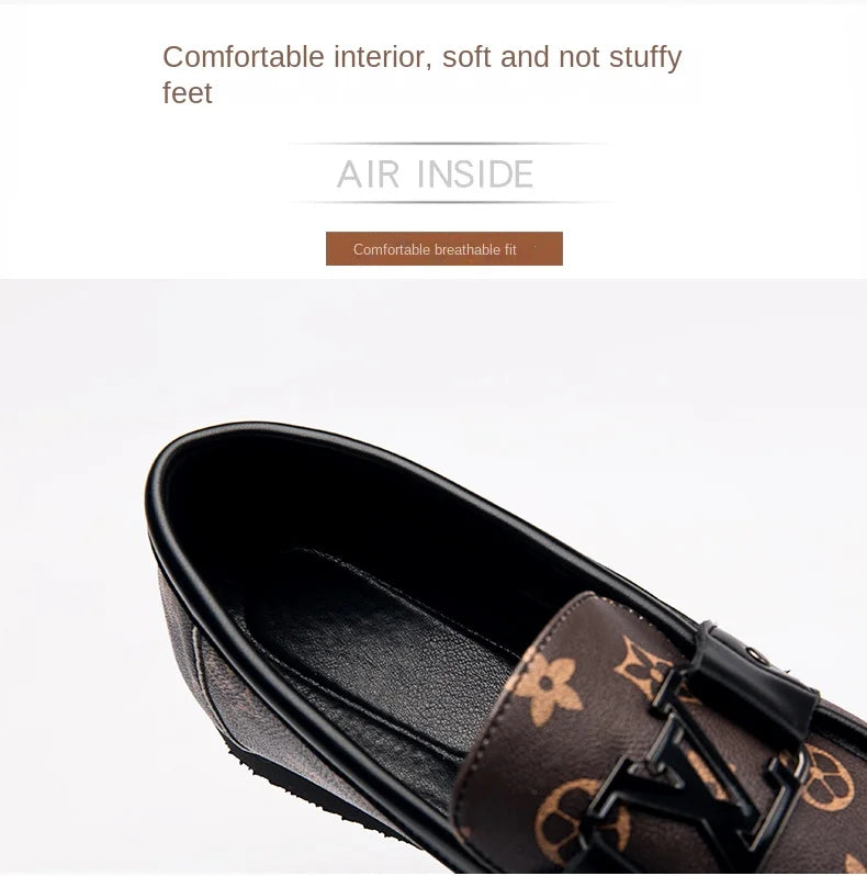 2025 New Genuine Leather Beanie Shoes Men's Casual Shoes Korean Style Trendy Lazy Shoes Light Luxury Personalized Big Brand Shoe