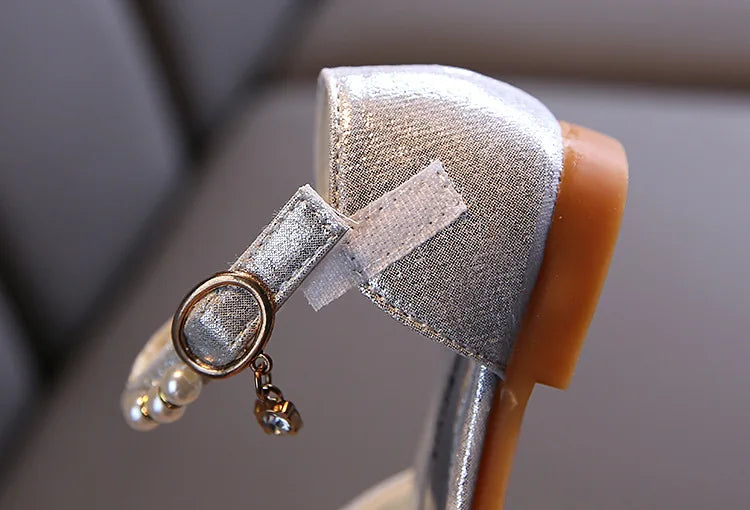 Autumn Summer Kids Leather Shoes Fashion Sequins Pearl Bow Girls Princess Shoes Children Sandals Party Shoes
