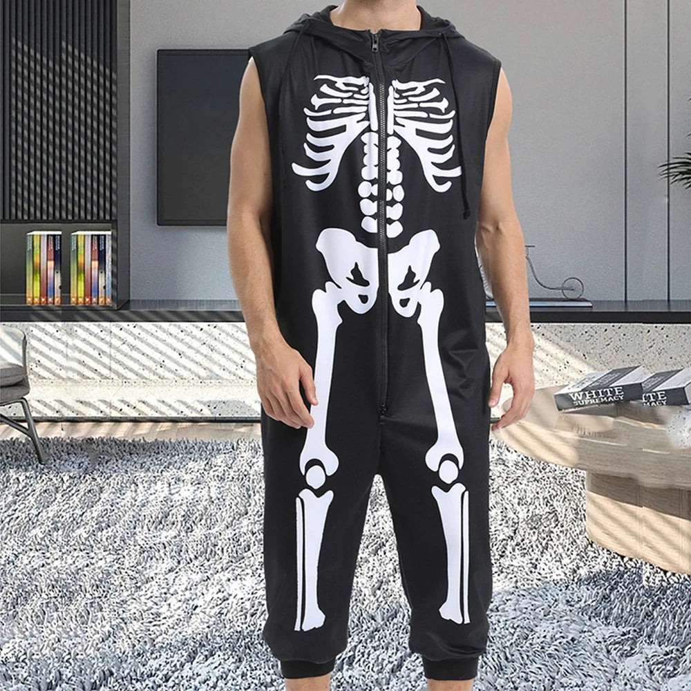 Men Short Sleeve Jumpsuit Sweatshirt Male Hoodies Zipper Overalls Bodysuit Rompers Short Pant Casual Home Wear Tracksuit Pajamas