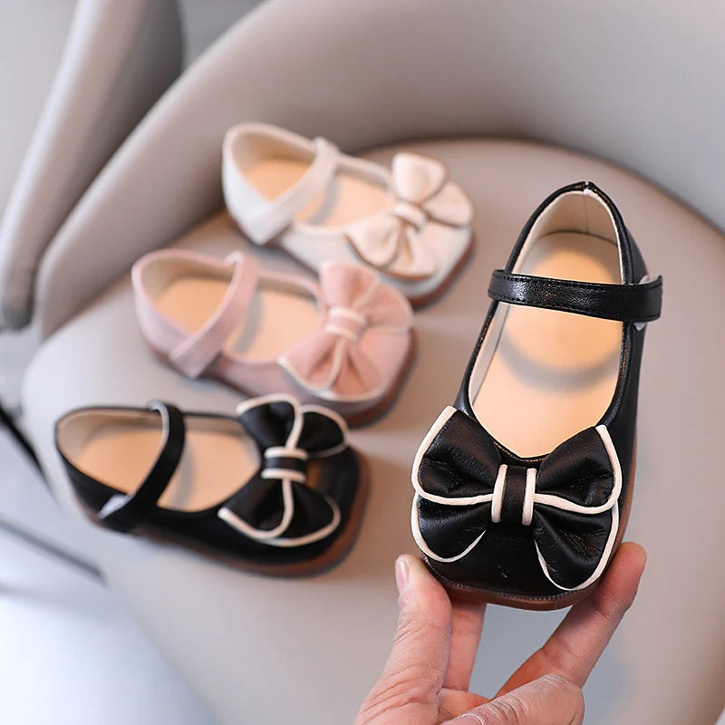 Spring and Autumn Children's Shoes, Small Leather Shoes  Casual Babies Square Mouth Shoes Bow Ties  Princess Shoes Single Shoes