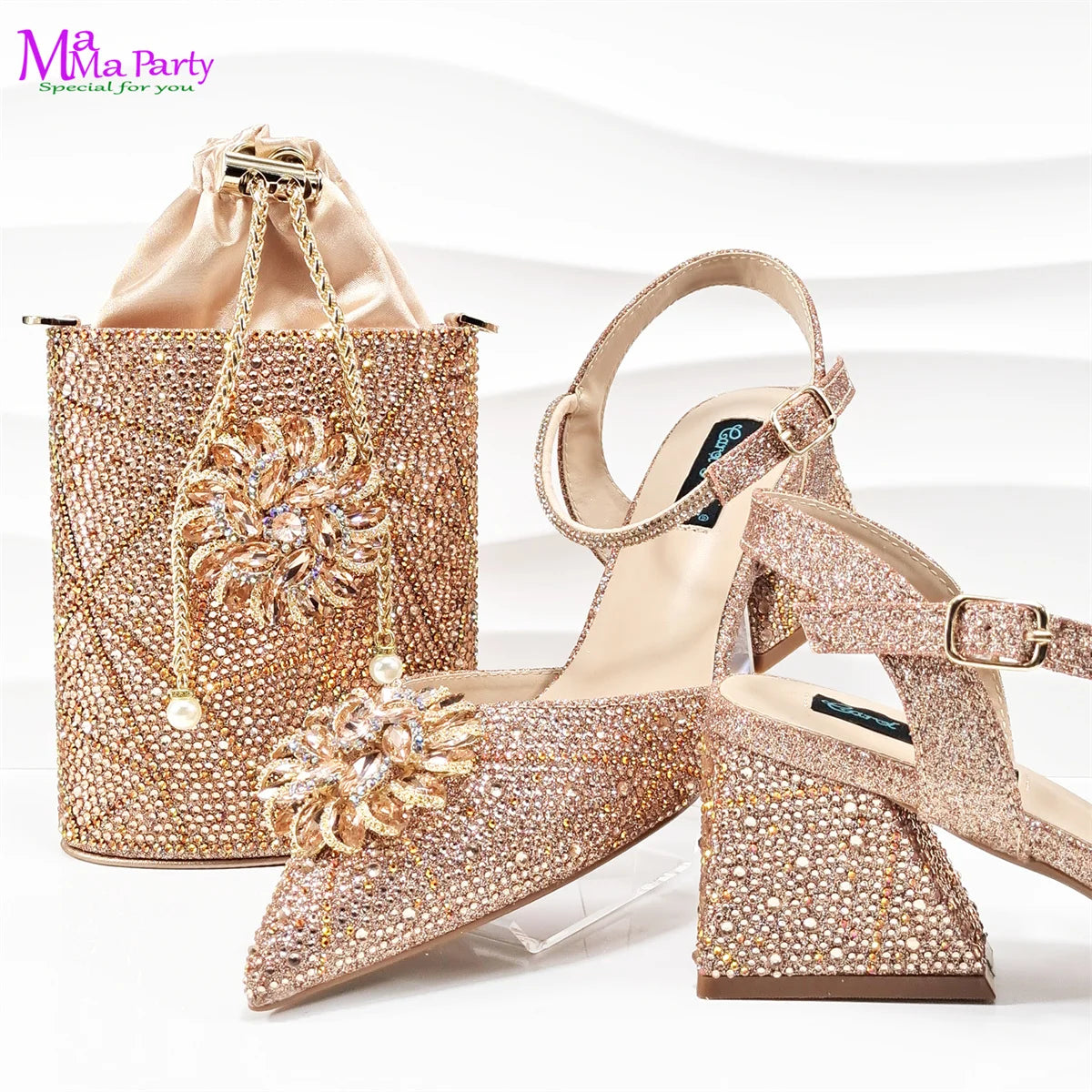 2025 New Fashion African Design Shoes and Bag Set to Match in Coffee Color Mature Ladies Pointed Toe Pumps for Wedding
