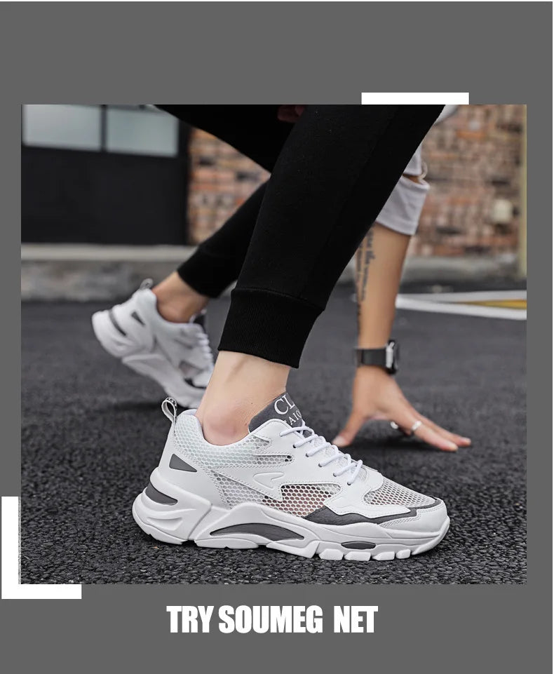 Mesh Men's Sneakers white summer platform sneakers Stylish Lace-up Male Sneaker Breathable Man Tenis Footwear men's sports shoes