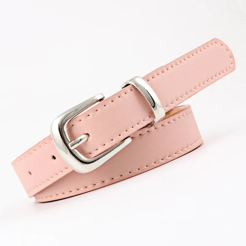 2.4X105cm Women Belts PU Leather Simple Metal Buckle Belt Girls Dress Jean Pants Waistband Belts for Lady Luxury Designer Brand