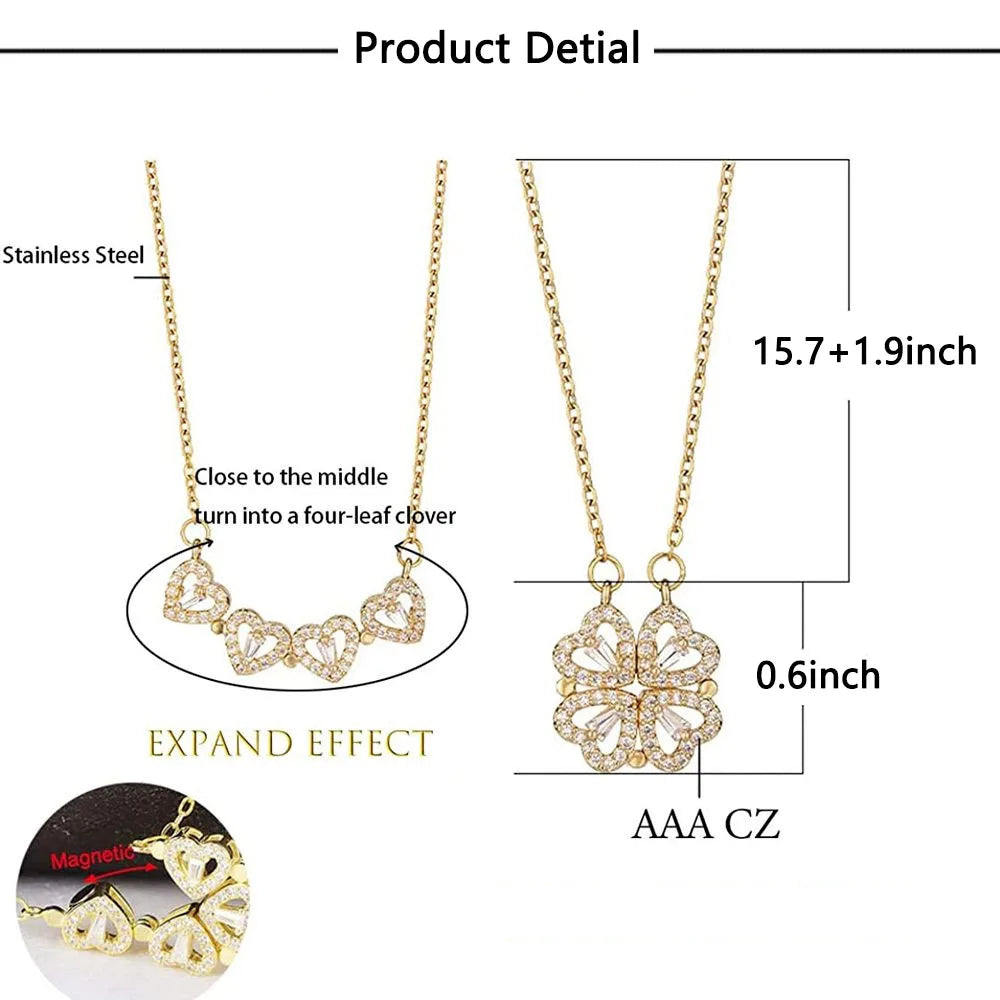 2023 Lucky Four-leaf Clover Necklace Women Magnet Heart Pendant Necklace Clavicle Chain Charm Wedding Jewelry Anniversary Gift