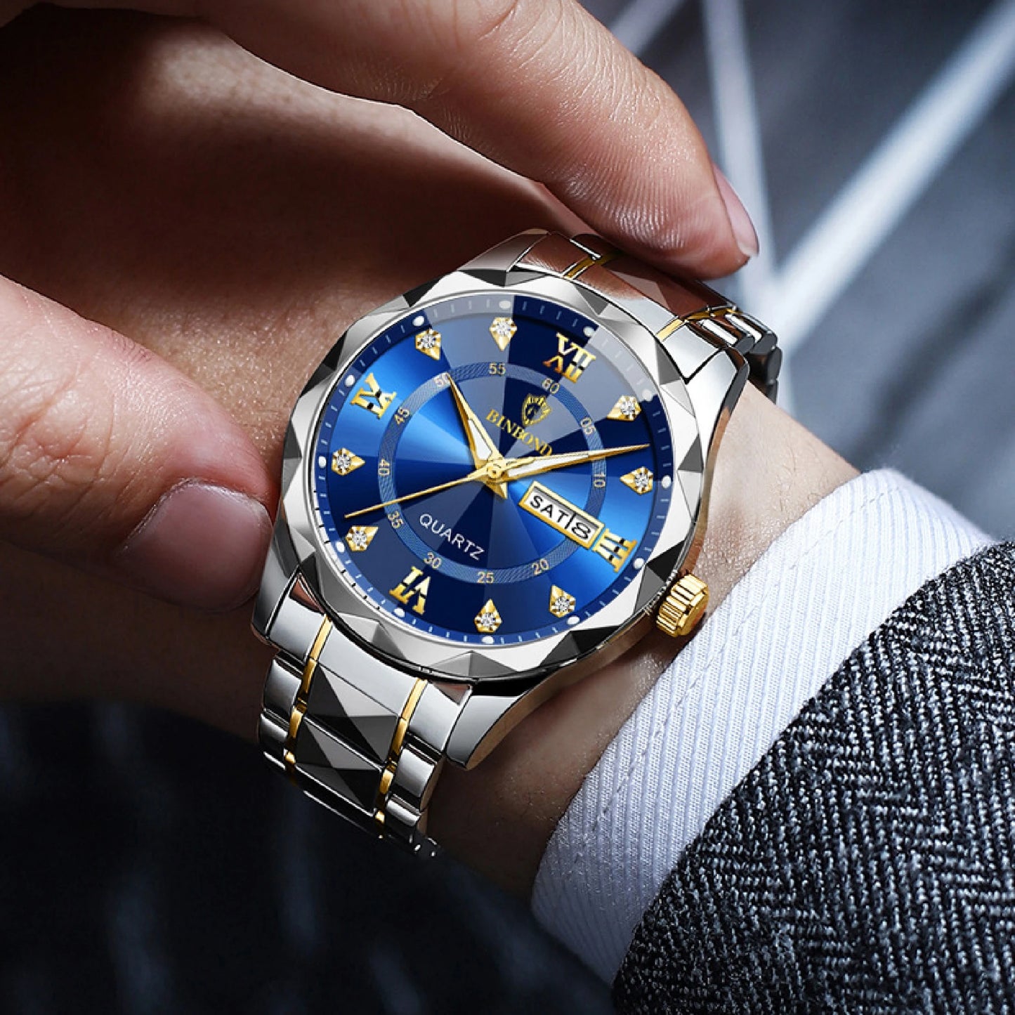 2pcs/set Couple Watches 30M Waterproof Fashion Valentine's Day Gift Stainless Steel Crystal Watch Men Women Quartz Watch 2521