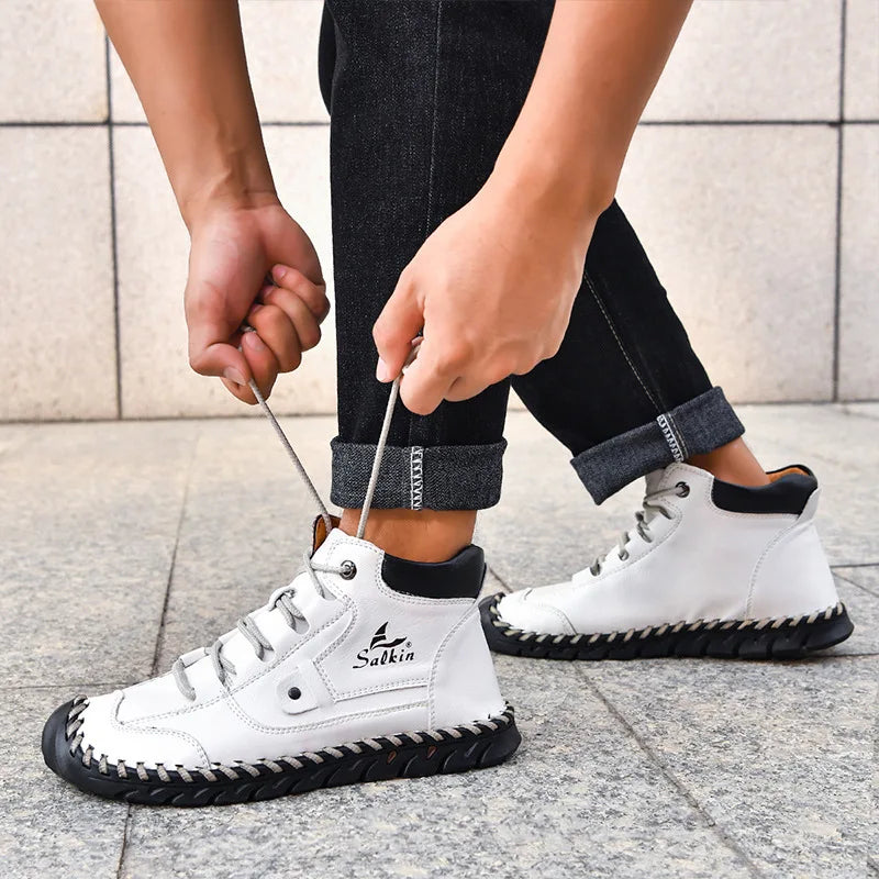 New 2025 Handmade Men Boots Design Sneakers Man Outdoor Casual Leather Men Shoes Ankle Boots Fall Breathable Hot Sale Men Shoes