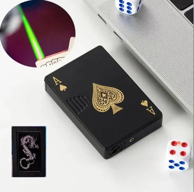 Creative Poker Ace of Spades Lighter Butane Windproof Straight Metal Lighter Men's Fun Toy Cigarette Lighter