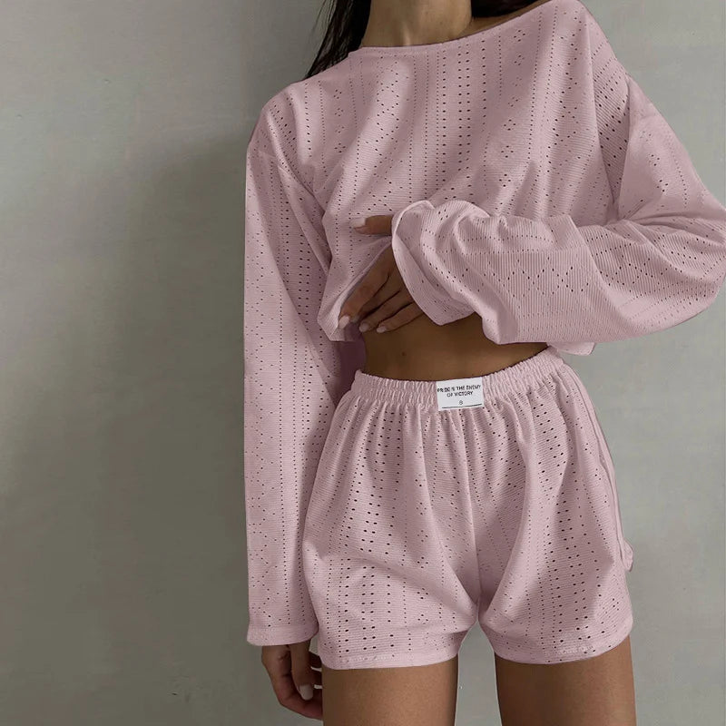 Women's Pajamas Set Sleepwear Spring Long Sleeve Tops With Shorts Home Clothes 2 Piece Sets Pyjama Femme Loungewear Pijama Mujer
