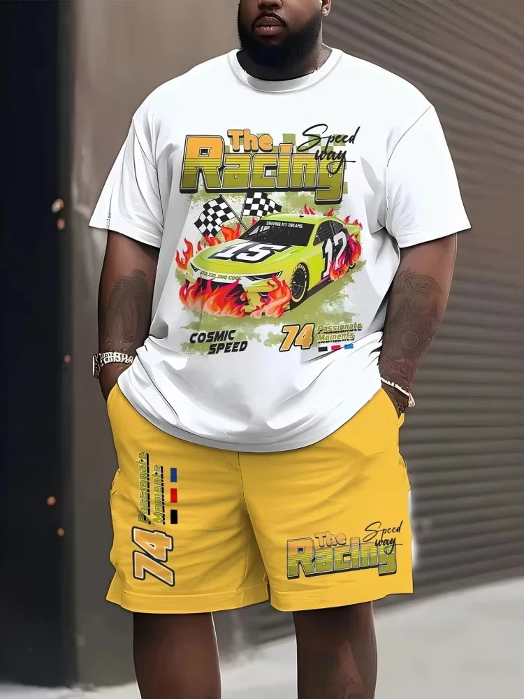 2025 Men's Short Sleeve Suit Creative Graffiti Print Outdoor Street Fashion Short Sleeve Top Shorts Casual T-shirt Two-Piece Set