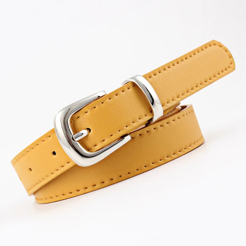 2.4X105cm Women Belts PU Leather Simple Metal Buckle Belt Girls Dress Jean Pants Waistband Belts for Lady Luxury Designer Brand