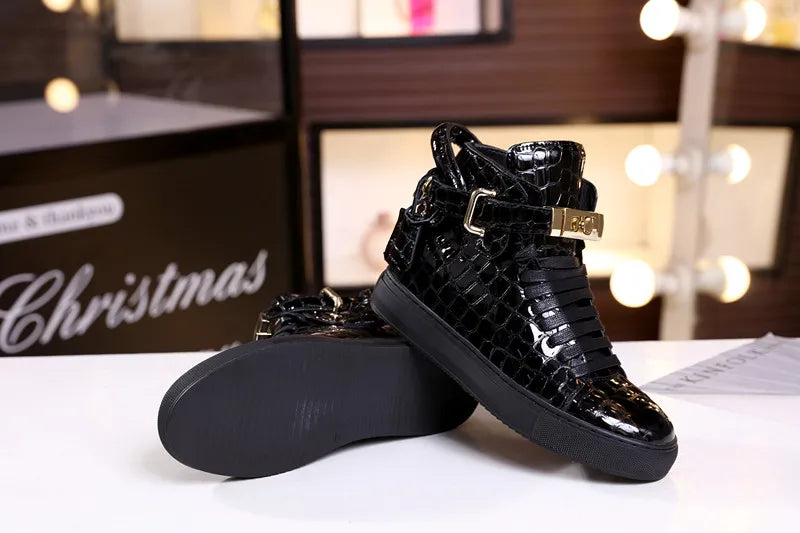 Unisex High-Top Leather Sneakers - Casual Running Shoes with Metal Details