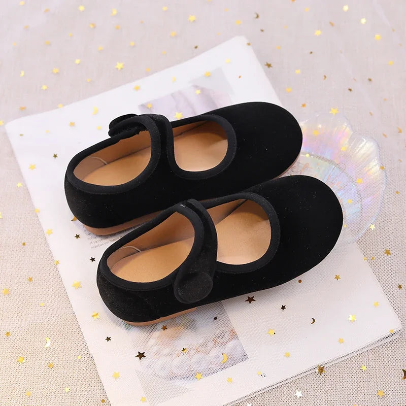 New 2025 Autumn Children Princess Shoes Girl's Ballet Flats Fashion Concise Style velvet Shallow Elegant All-match Kids Flats