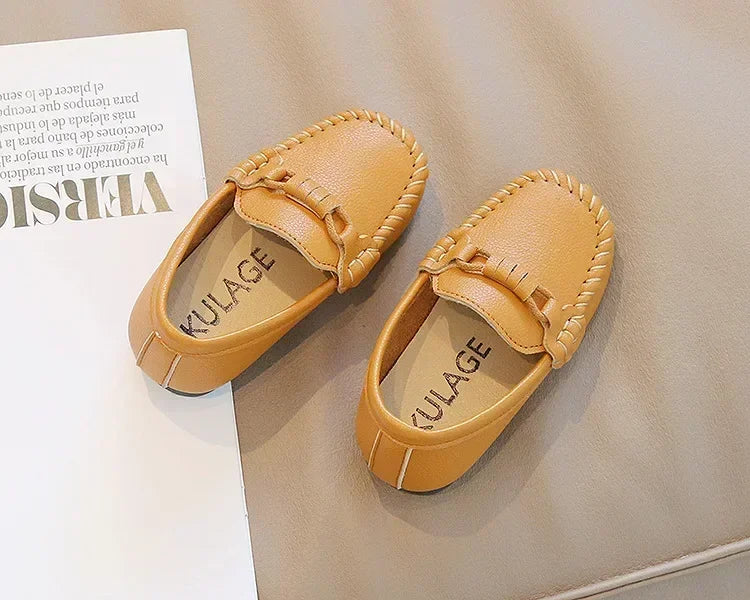 Boys Leather Shoes Black White for School Party Wedding Kids Formal Flats Loafers Slip-on Soft Loafers Children Moccasins 21-30
