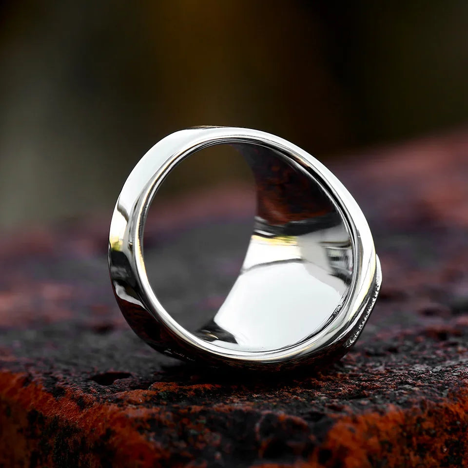 2024 New Updated Design Lucifer Satan Signet Ring For Men With Black Stone Stainless Steel Vintage Jewelry Gift Wholesale