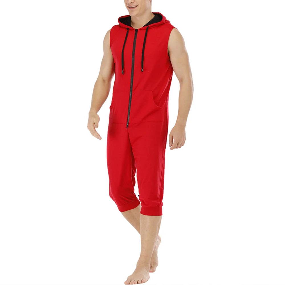 Men Short Sleeve Jumpsuit Sweatshirt Male Hoodies Zipper Overalls Bodysuit Rompers Short Pant Casual Home Wear Tracksuit Pajamas