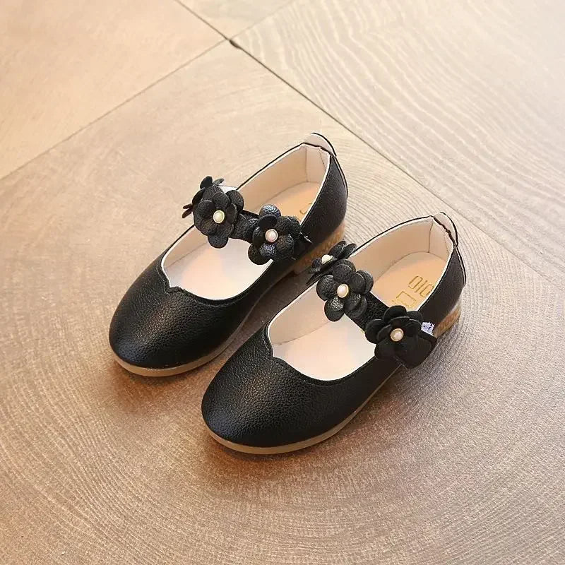 Spring and Autumn New Girls Leather Shoes Children Flats Princess Shoes Kids Flower Sweet for Wedding Cute Fashion Floral Flats
