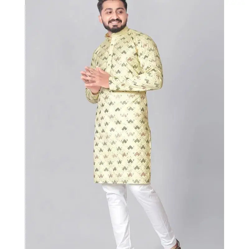 2025 Men Digital Printed Kurta Vardha Regular Fit Mandarin Collar Long Suitable All Occasions Such Wedding Hari Raya Aidilfitri