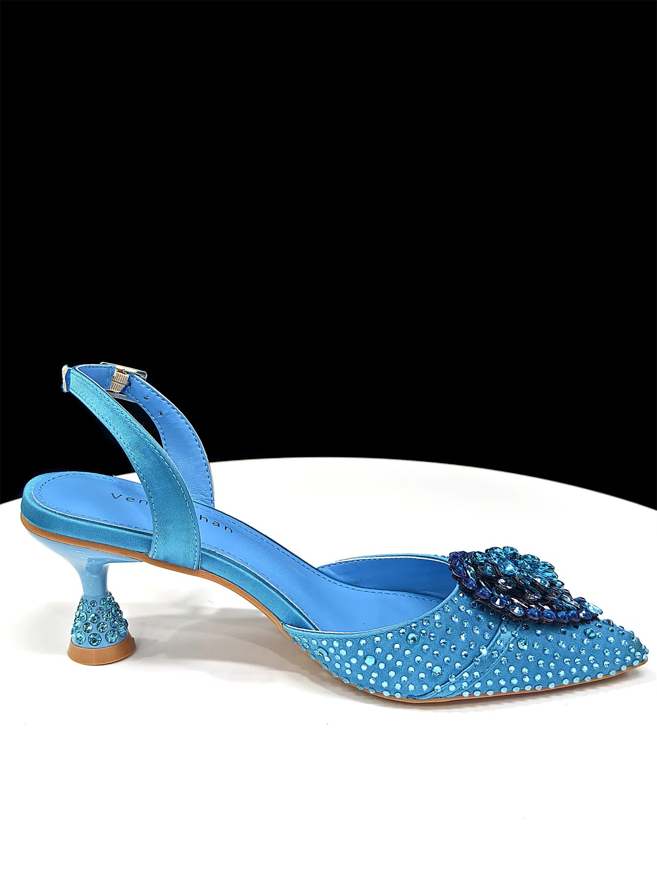 Pointed Toe High Heels Sandals for Women 2025 Elegant Blue Diamond Pumps Italian Shoes and Bags Matching Set