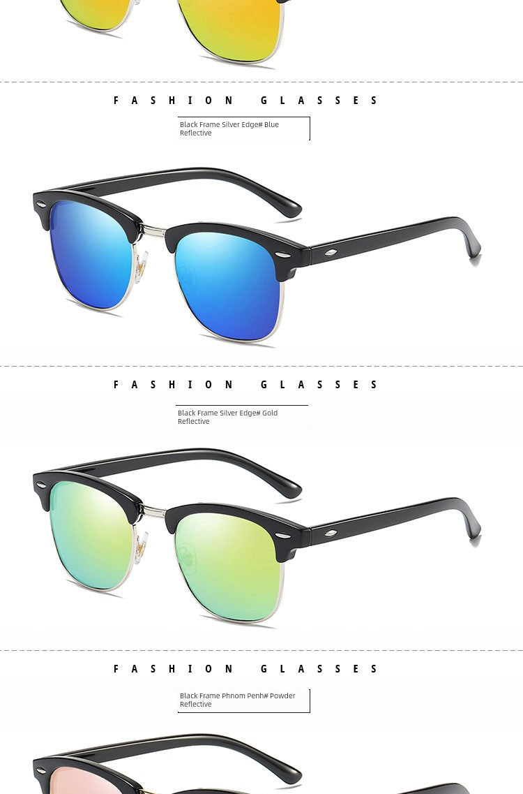 2024 New Arrival Trendy Polarized Half Frame Square Sunglasses Driving Box Men and Women Fashion K-style Sun Glasses