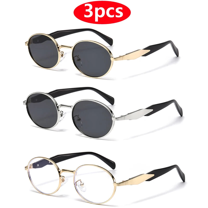 Car Sun Glasses 3pcs New Metal Small Oval Sunglasses Women Trend High Quality Classic Men Luxury Brand Eyewear Unisex