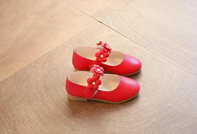 Spring and Autumn New Girls Leather Shoes Children Flats Princess Shoes Kids Flower Sweet for Wedding Cute Fashion Floral Flats