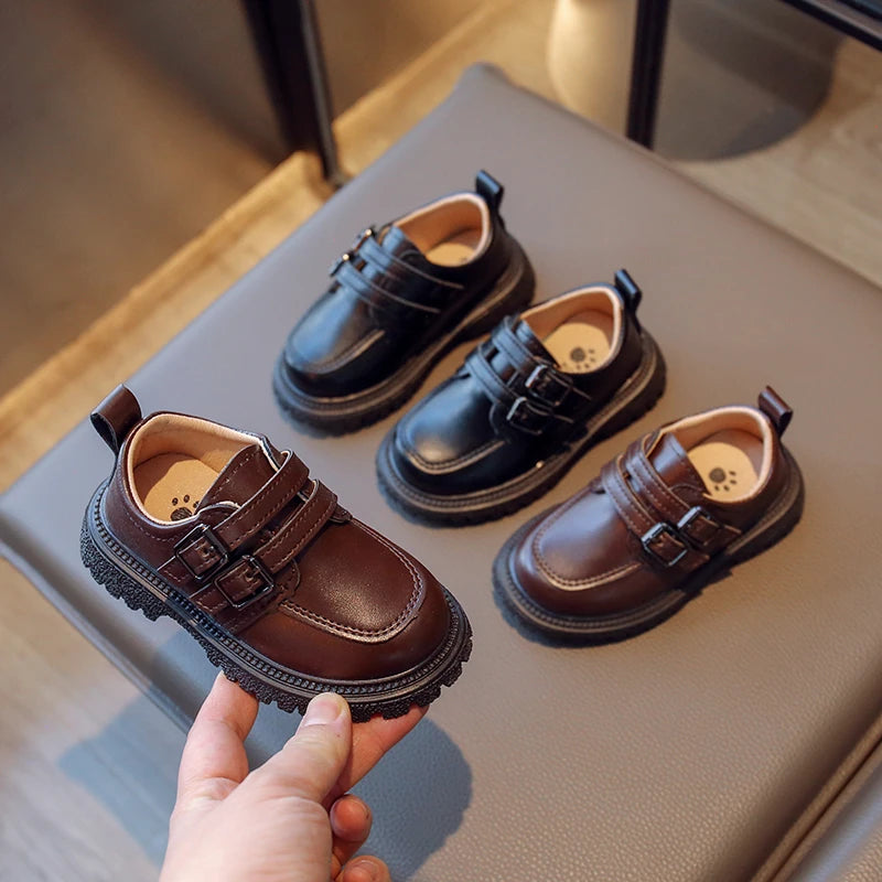 Kids Fall Leather Shoes Casual School Boys Girls Single Shoe Size 21-30 Toddler black brown round toe casual shoes for kids