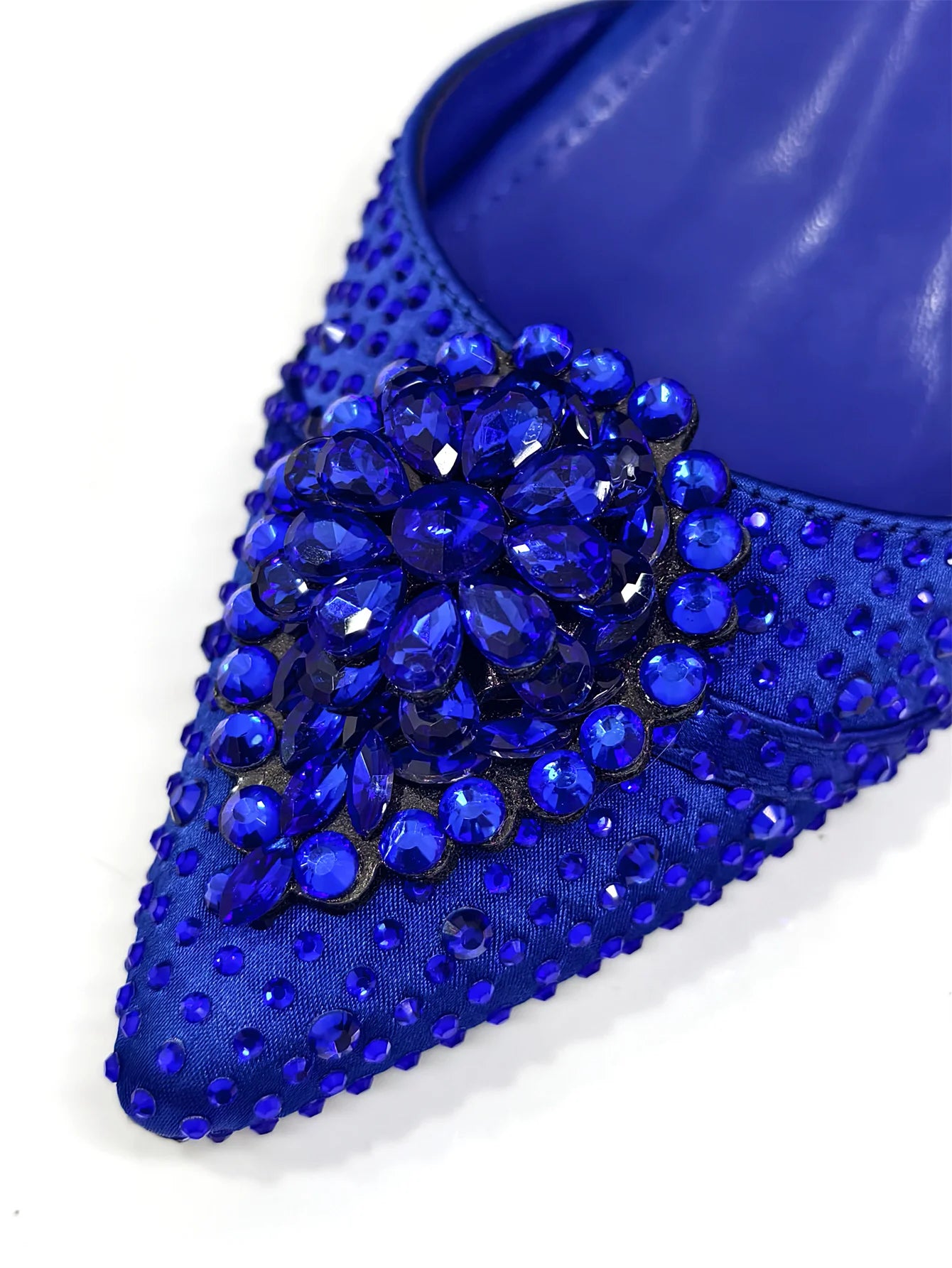Pointed Toe High Heels Sandals for Women 2025 Elegant Blue Diamond Pumps Italian Shoes and Bags Matching Set