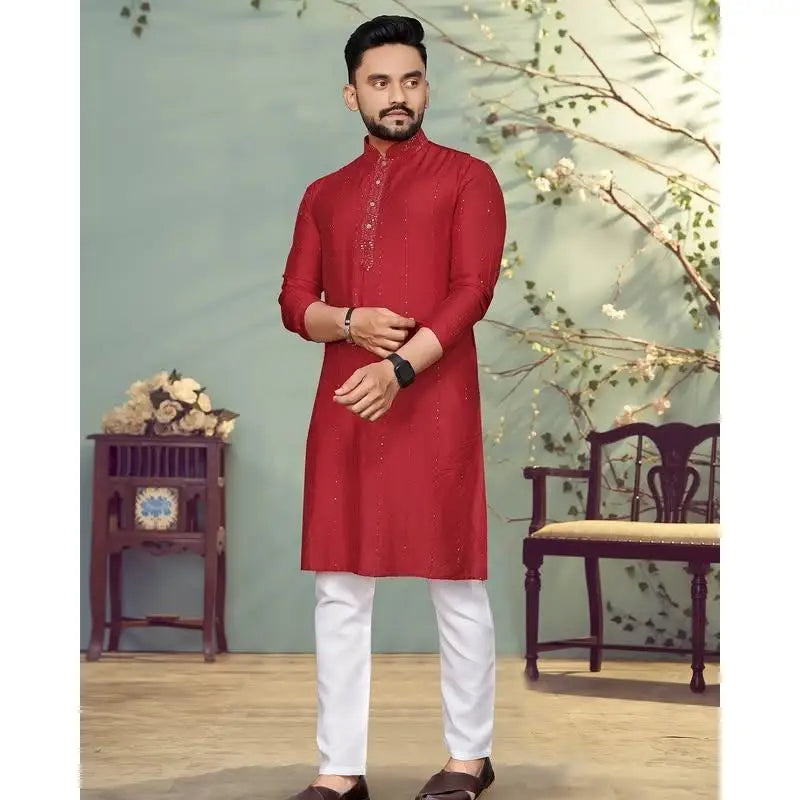 2025 Men Digital Printed Kurta Vardha Regular Fit Mandarin Collar Long Suitable All Occasions Such Wedding Hari Raya Aidilfitri