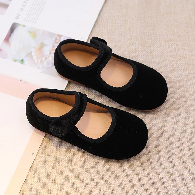 New 2025 Autumn Children Princess Shoes Girl's Ballet Flats Fashion Concise Style velvet Shallow Elegant All-match Kids Flats