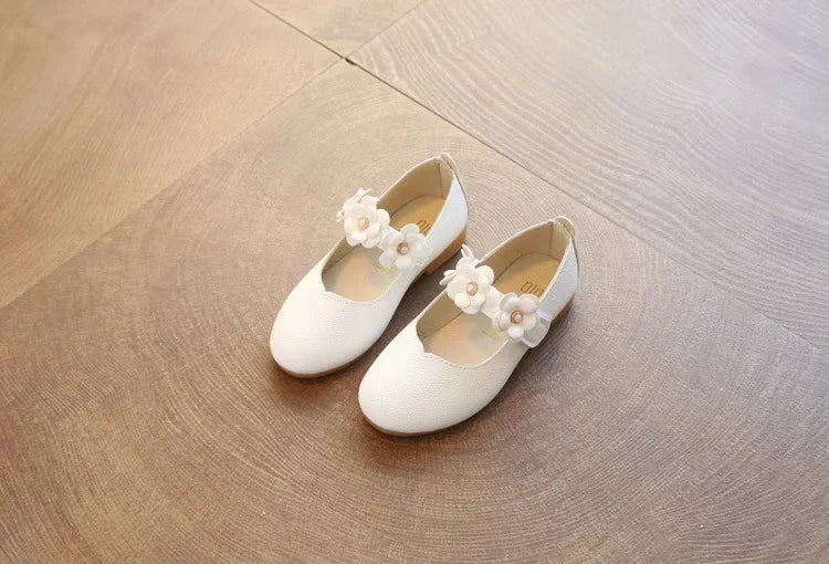 Spring and Autumn New Girls Leather Shoes Children Flats Princess Shoes Kids Flower Sweet for Wedding Cute Fashion Floral Flats