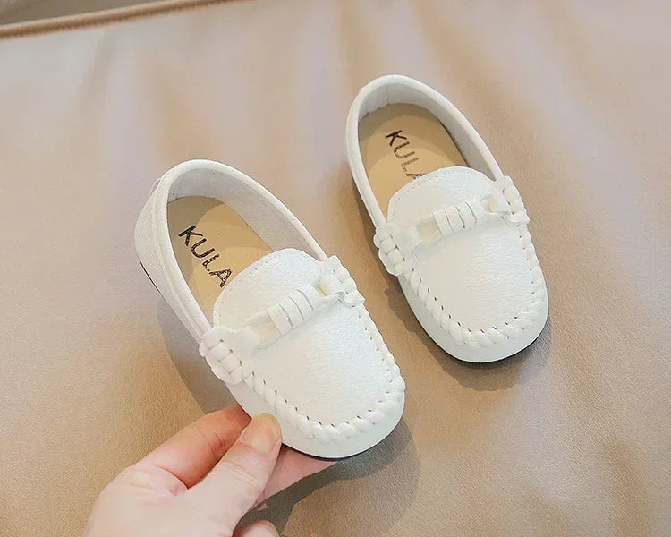 Boys Leather Shoes Black White for School Party Wedding Kids Formal Flats Loafers Slip-on Soft Loafers Children Moccasins 21-30