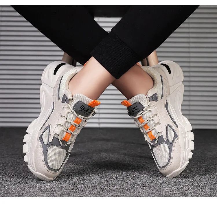 Summer 2025 New Men's Woven Mesh Running Shoes Breathable Elevated Chunky Sneakers Fashionable Korean Style Trendy