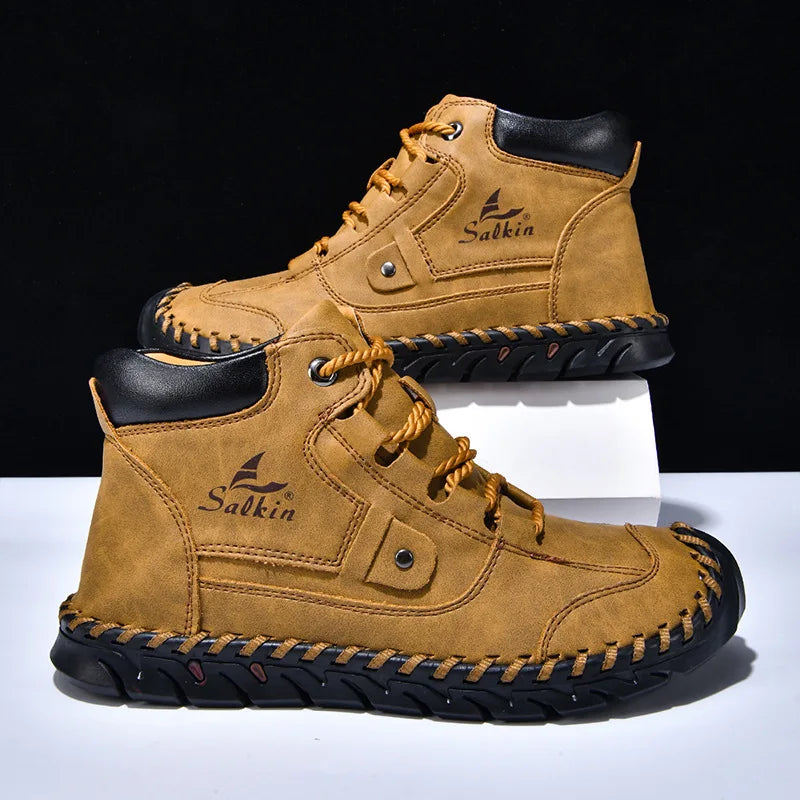 New 2025 Handmade Men Boots Design Sneakers Man Outdoor Casual Leather Men Shoes Ankle Boots Fall Breathable Hot Sale Men Shoes