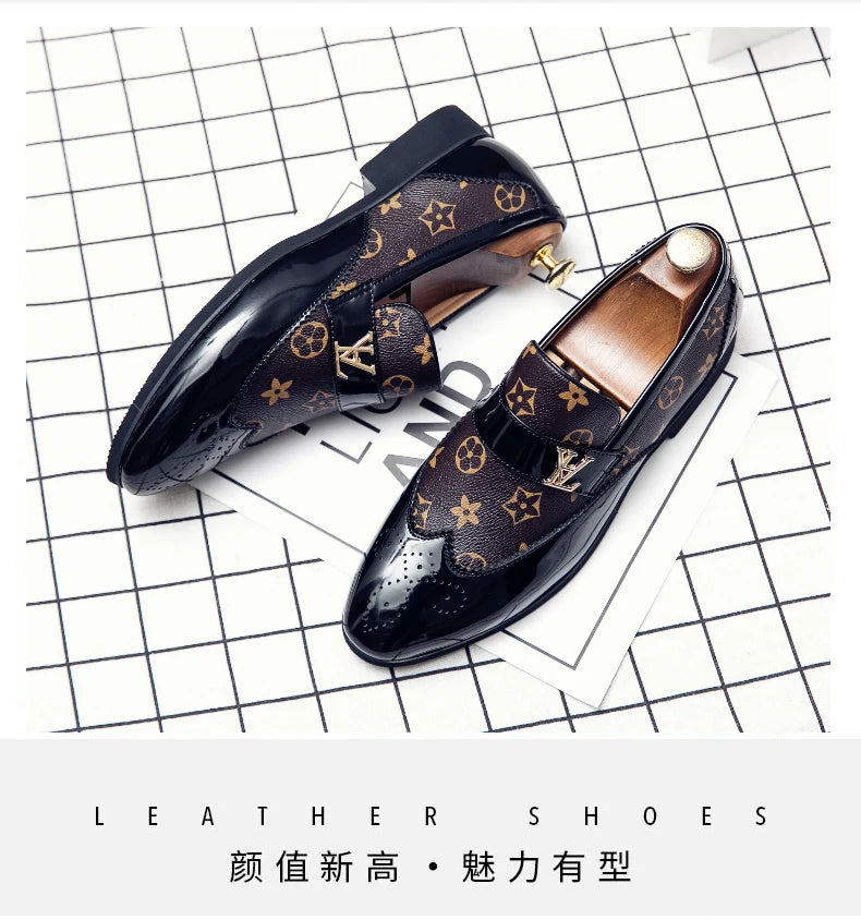 Doudou Shoes New Men's British Business Genuine Leather Slip-On Soft Leather Shoes Pointed Toe Hairstylist Versatile Trendy Shoe