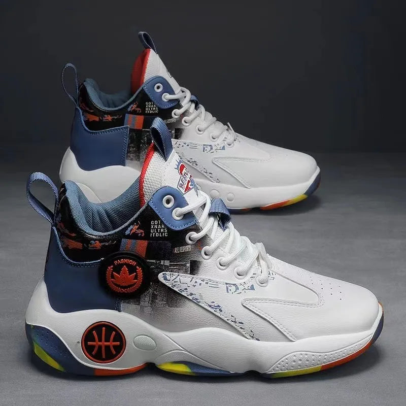 High-top Basketball Shoes Men's 2025 Summer New Thick-soled Height-enhancing Youth Student Sports Shoes Breathable and Non-slip