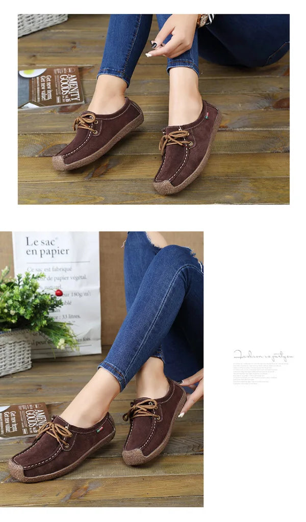 New Arrival Women Casual Shoes 2025 Suede Leather Flats Sneakers Lace Up Moccasins Ladies Shoes Fashion Loafers Plus Size 35-42