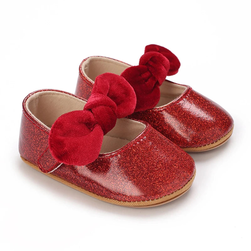 Spring and Autumn Girl Baby Shoes Classic Fashion Red Theme Cute Bow Princess Shoes Rubber Sole Anti slip Comfortable Walking Sh
