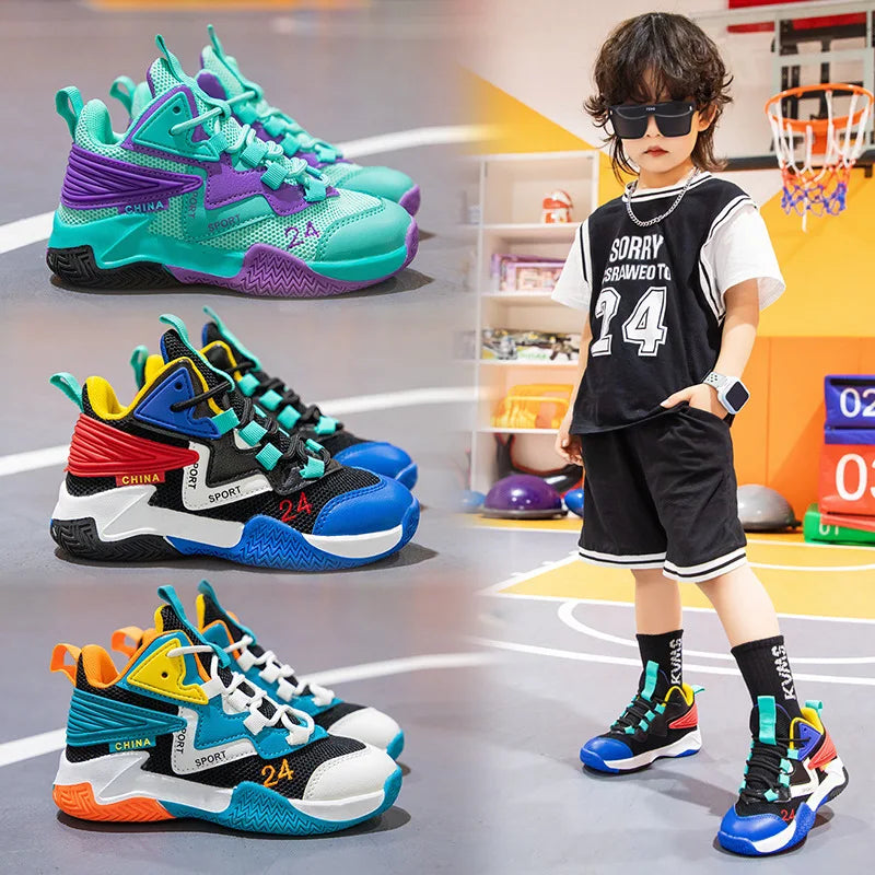 Boys' basketball shoes 2025new children'smeshbreathablesneakersboys' casual shoes, middle and big children's running shoes, tide
