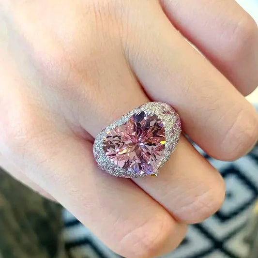 2025 Big Pink Crystal LOVE Heart Open Ring for Women 925 Sterling Silver Wedding Luxury Vintage Aesthetic Jewelry Accessories
