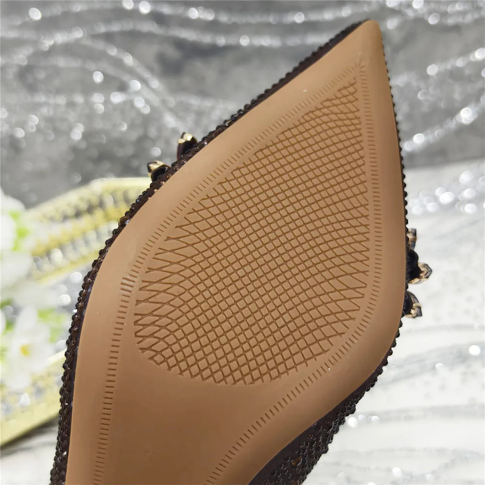 Popularity Pointed Toe High Heels Shoes and Bags Set With Rhinestone for Women Wedding Party Elegant Luxury Fashion