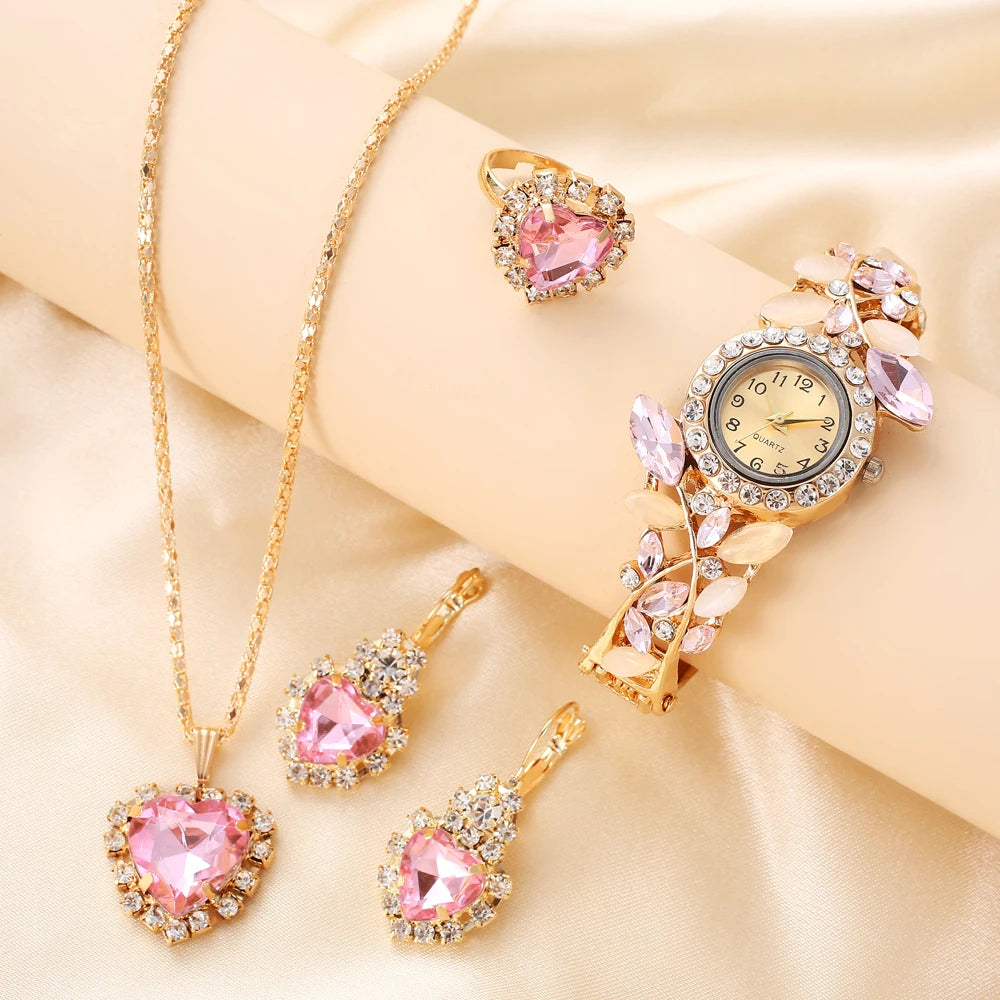 2025 New Korean Women's Diamond Set Leaf Quartz Watch Decorative Temperament Alloy Bracelet Watch Women's Edition
