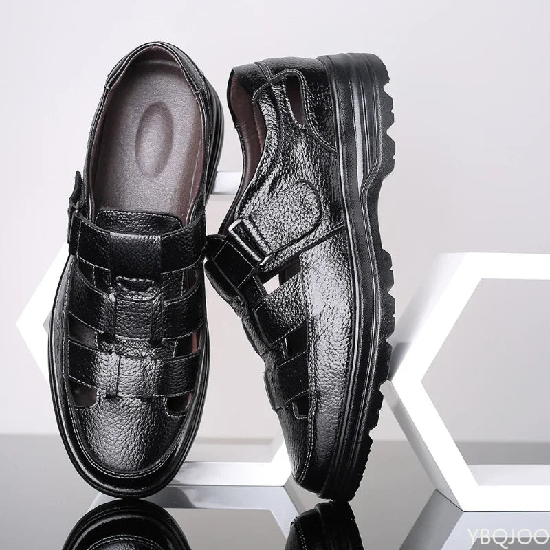 2025 Summer New Men's Shoes Casual men sandals Breathable genuine leather toe shoes Male Hollow out comfortable Sandals Homme